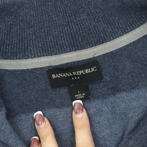 Banana Republic Men's Blue Striped 1/2 Zip Sweatshirt L