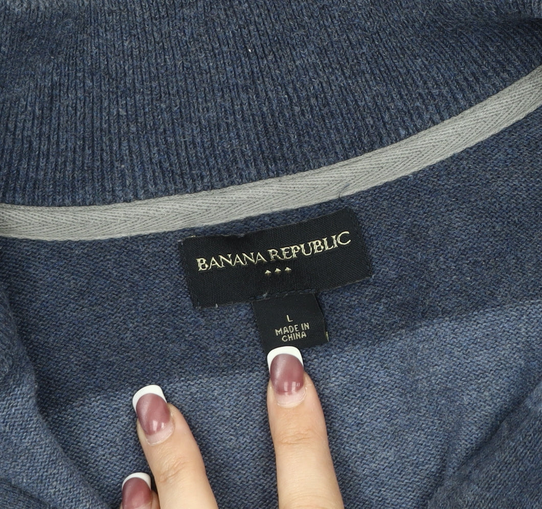 Banana Republic Men's Blue Striped 1/2 Zip Sweatshirt L