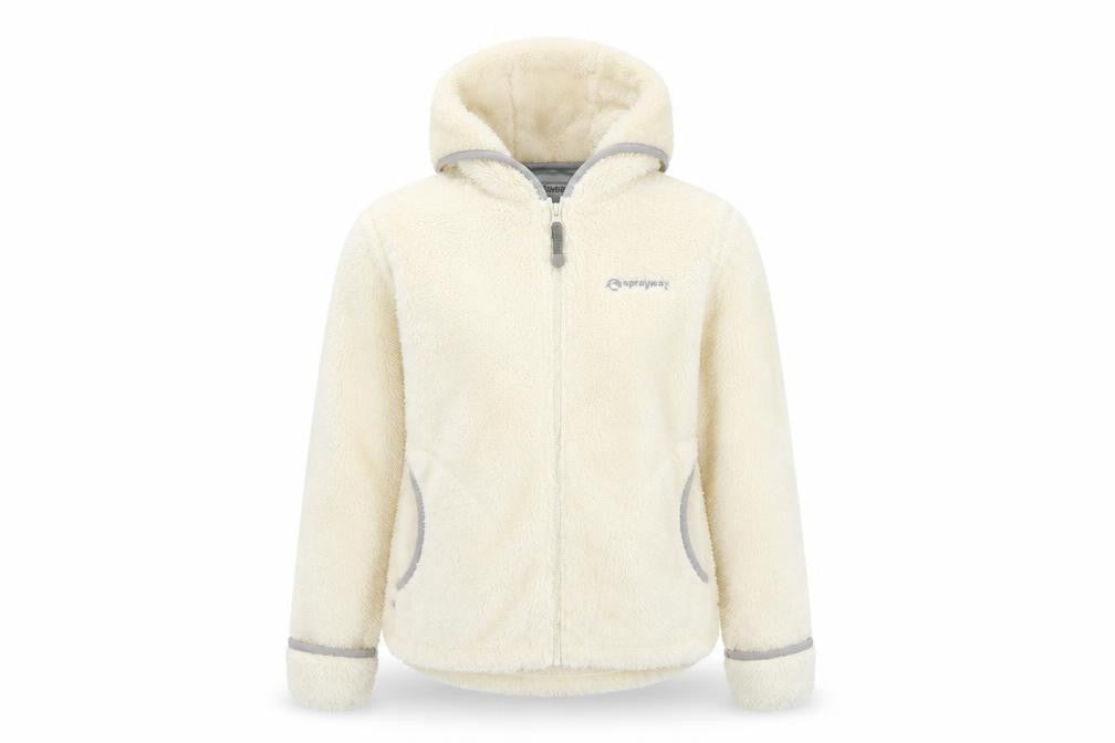 Front view of Sprayway girls’' ivory fleece jacket, size 10-11, winter