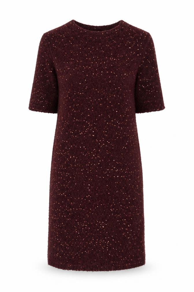 Front view of Jigsaw Women's Red Knit Dress with Sequins, size S