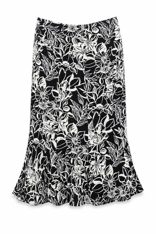 Front view of Eastex Women's Black Floral Skirt, size 14