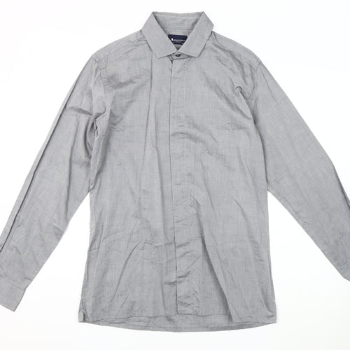 Aquascutum Men's Grey Button-Up 15.5 Long Sleeve Shirt