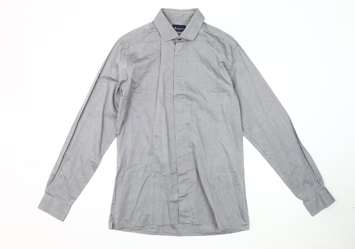 Aquascutum Men's Grey Button-Up 15.5 Long Sleeve Shirt