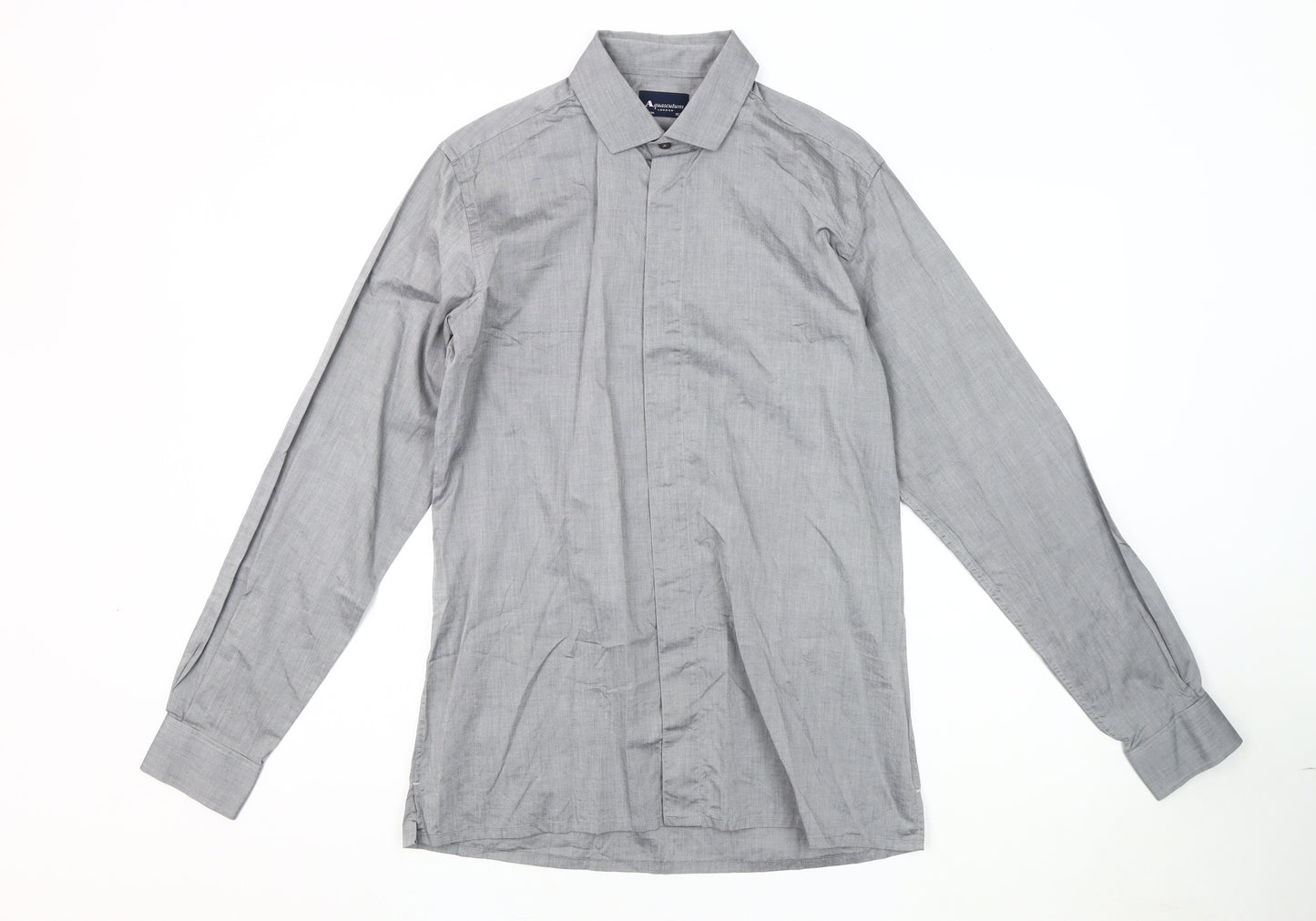Aquascutum Men's Grey Button-Up 15.5 Long Sleeve Shirt