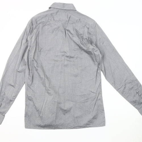 Aquascutum Men's Grey Button-Up 15.5 Long Sleeve Shirt