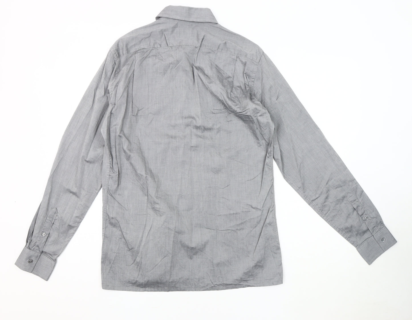 Aquascutum Men's Grey Button-Up 15.5 Long Sleeve Shirt