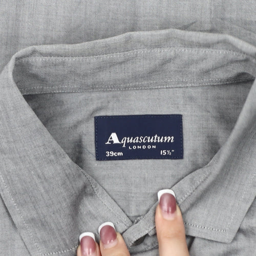 Aquascutum Men's Grey Button-Up 15.5 Long Sleeve Shirt