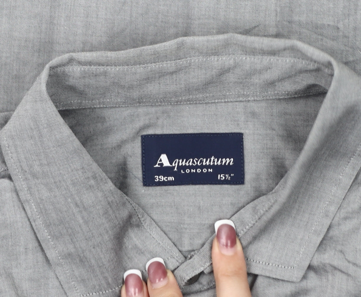 Aquascutum Men's Grey Button-Up 15.5 Long Sleeve Shirt