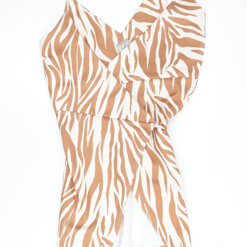 SOSO Women's Brown Zebra Wrap Top, Size 8