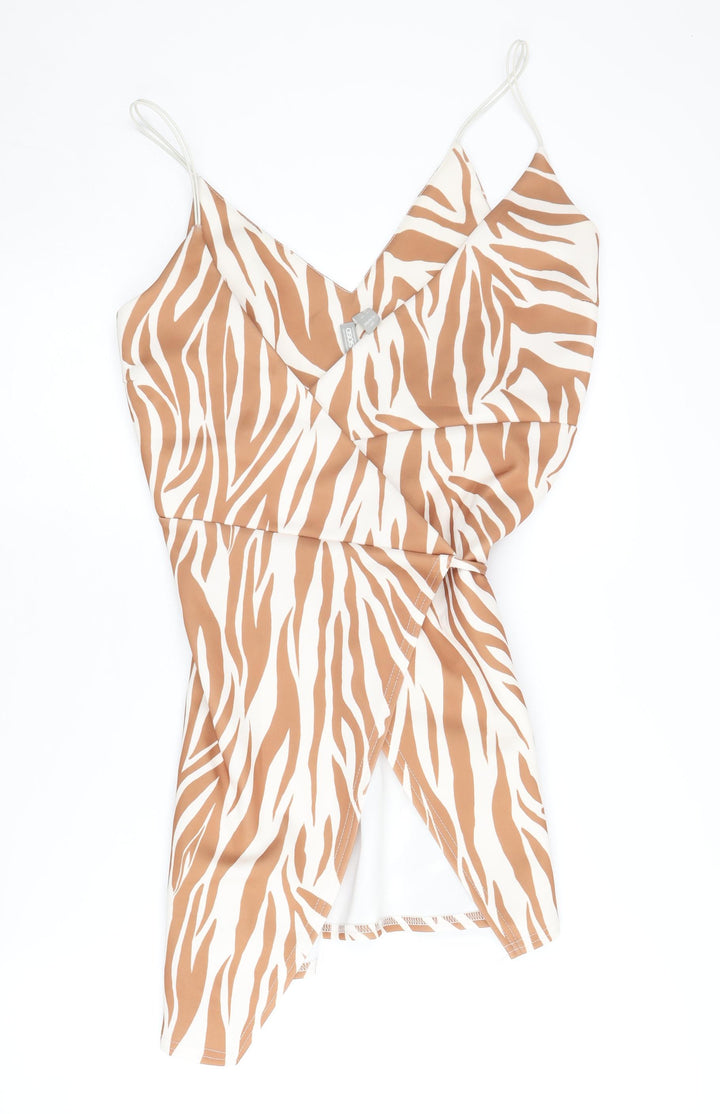 SOSO Women's Brown Zebra Wrap Top, Size 8