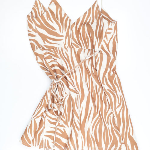 SOSO Women's Brown Zebra Wrap Top, Size 8