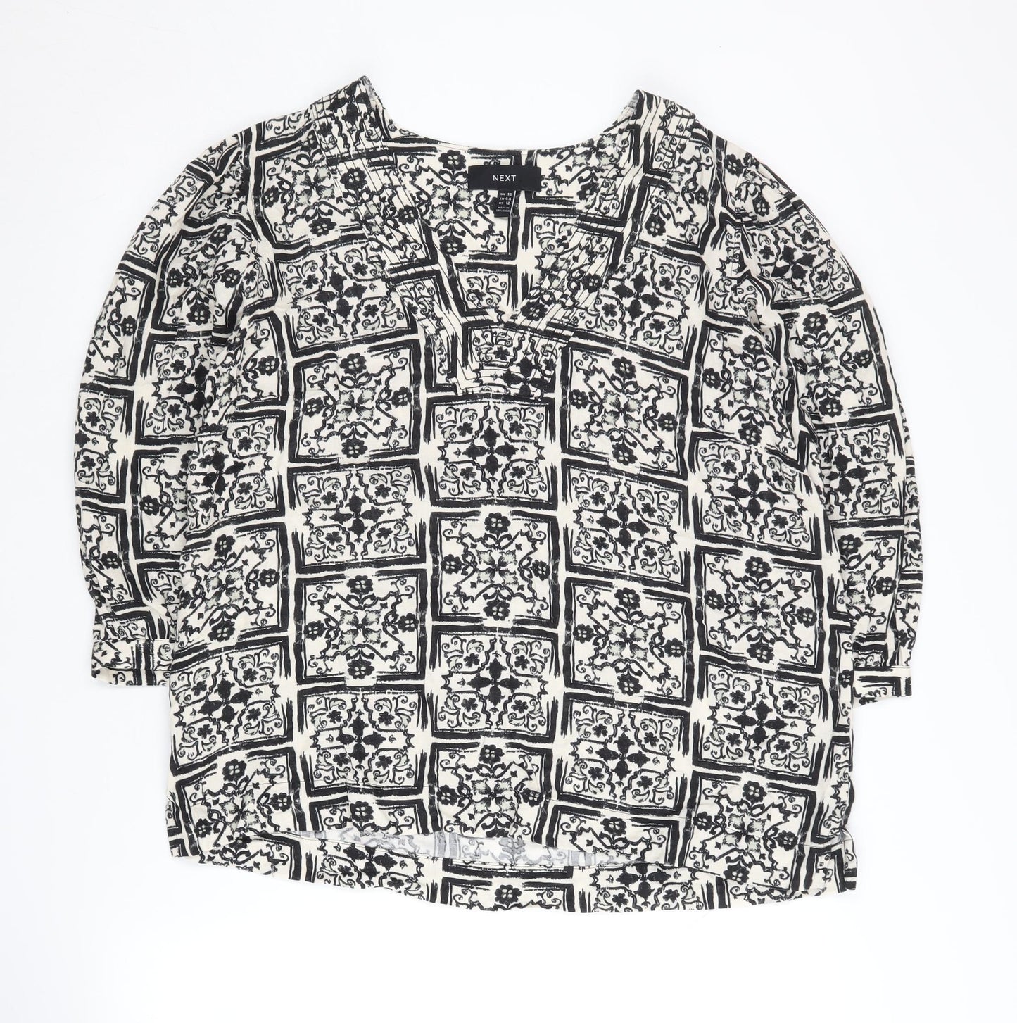 Next Women's Black Geometric Balloon Sleeve Top