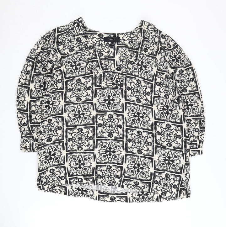 Next Women's Black Geometric Balloon Sleeve Top