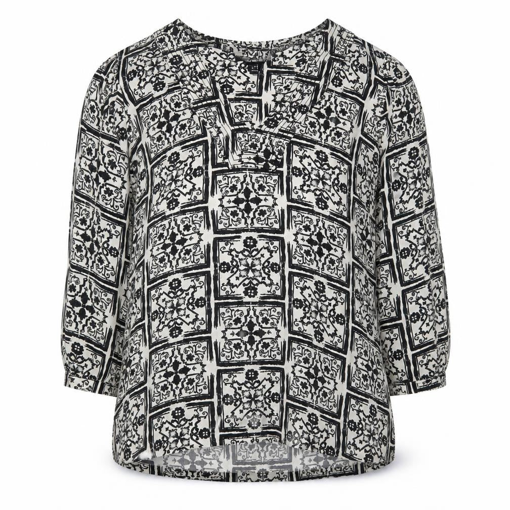 Front view of Next Women's Black Geometric Balloon Sleeve Top