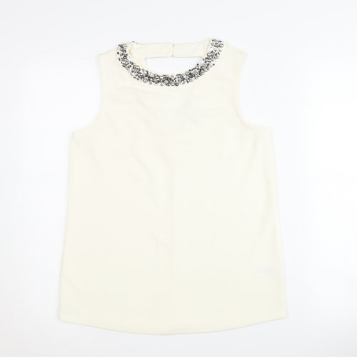 Next Women's Ivory Beaded Blouse Size 8 Sleeveless