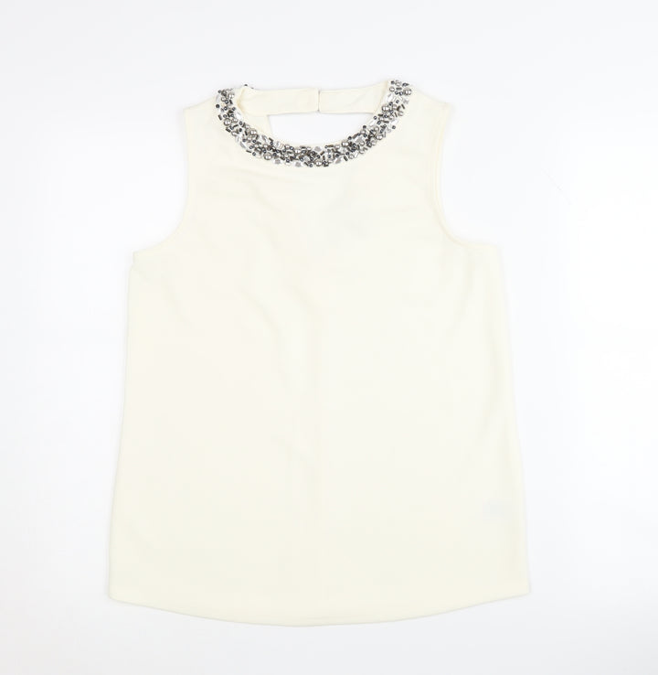 Next Women's Ivory Beaded Blouse Size 8 Sleeveless