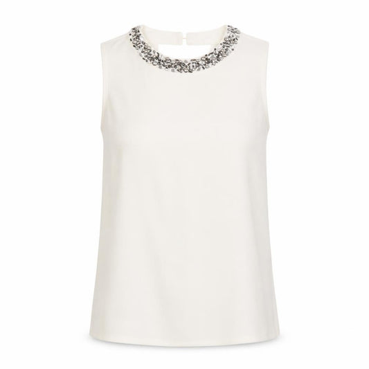 Front view of Next Women's Ivory Beaded Blouse, size 8, Sleeveless