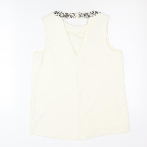 Next Women's Ivory Beaded Blouse Size 8 Sleeveless
