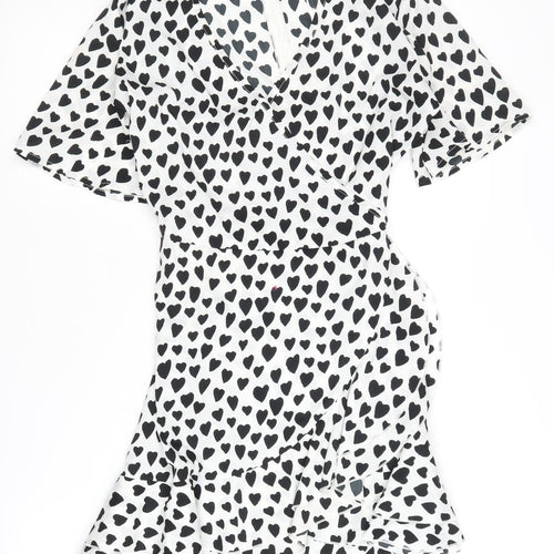 Quiz Women's White Heart Print Wrap Dress Size 10