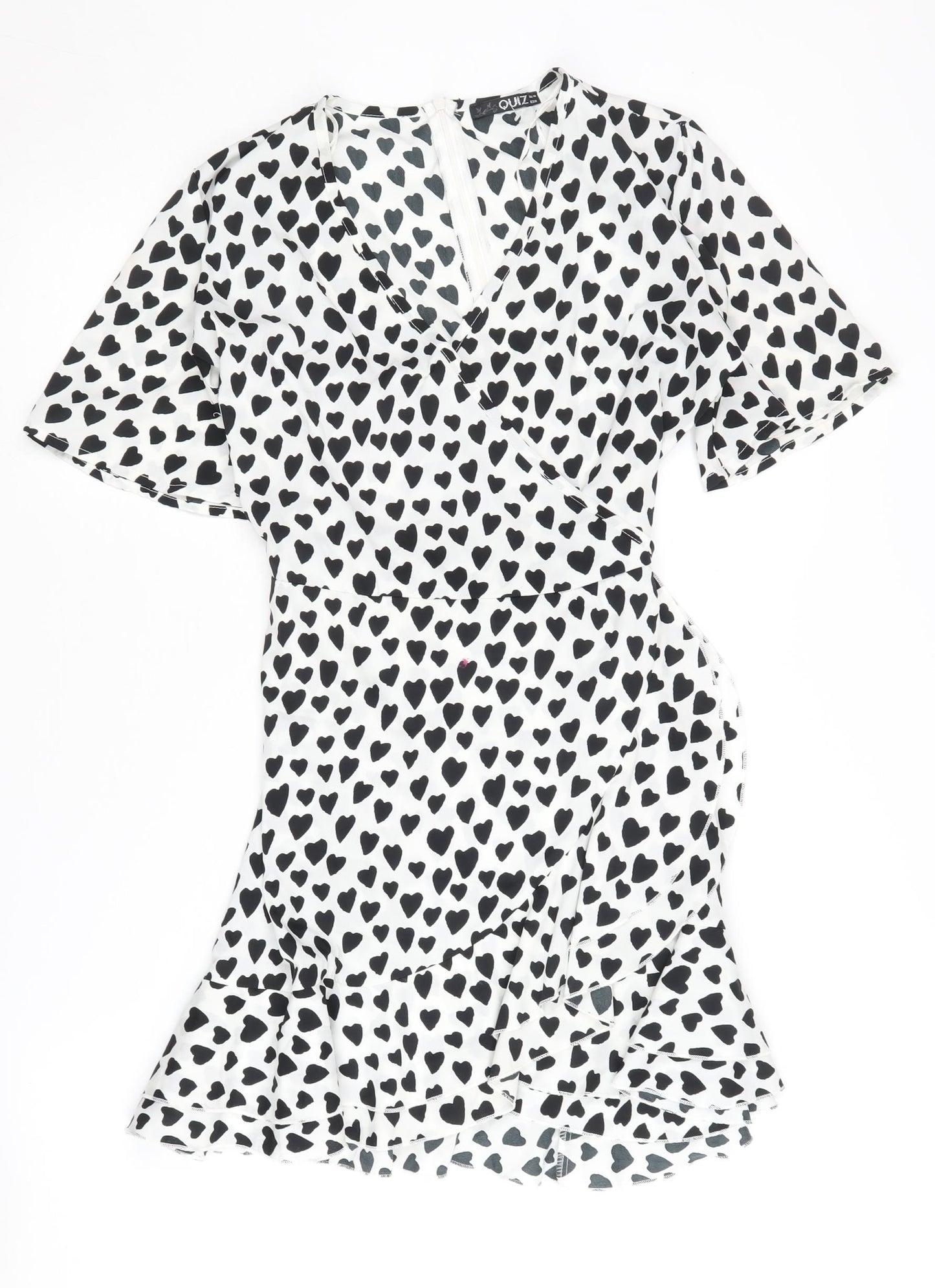 Quiz Women's White Heart Print Wrap Dress Size 10