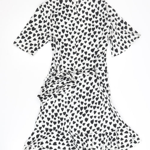 Quiz Women's White Heart Print Wrap Dress Size 10