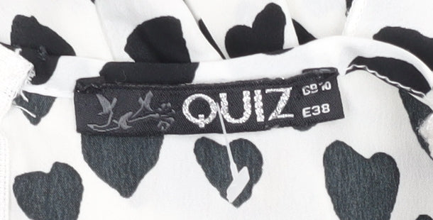 Quiz Women's White Heart Print Wrap Dress Size 10