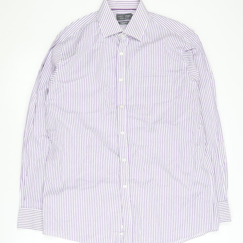 Marks and Spencer Men's Multicoloured Striped Shirt, Regular Fit, Size 16
