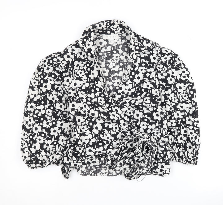 Topshop Women's Floral Wrap Blouse - Size 8