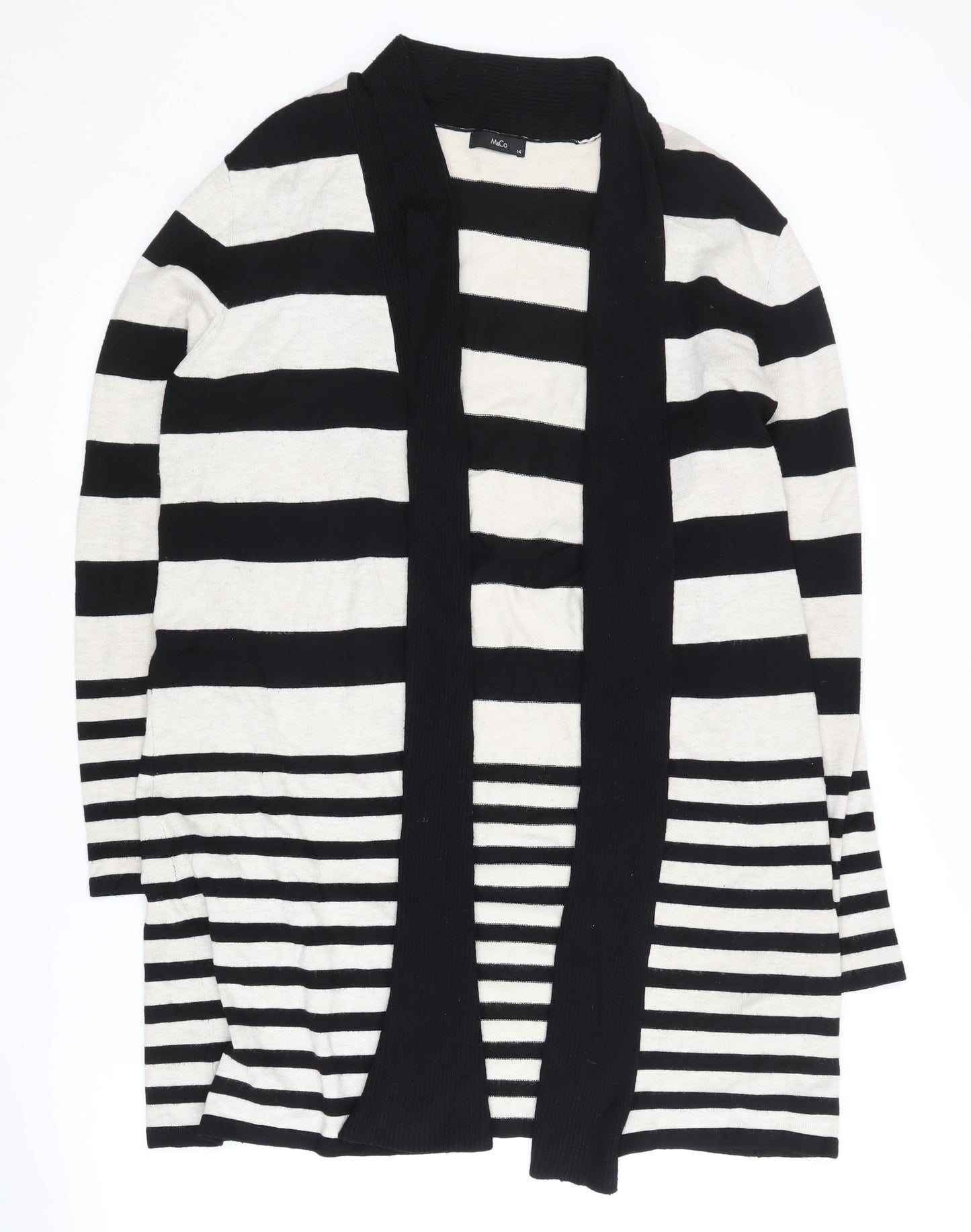 M&Co Women's Black Striped Open front Cardigan Size 14