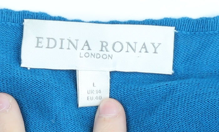 Edina Ronay Women's Blue Open Front Cardigan L