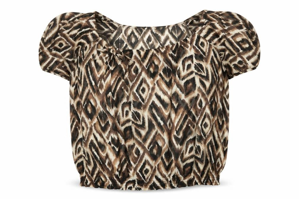 Front view of David Emanuel Women's Brown Geometric Blouse, size 20