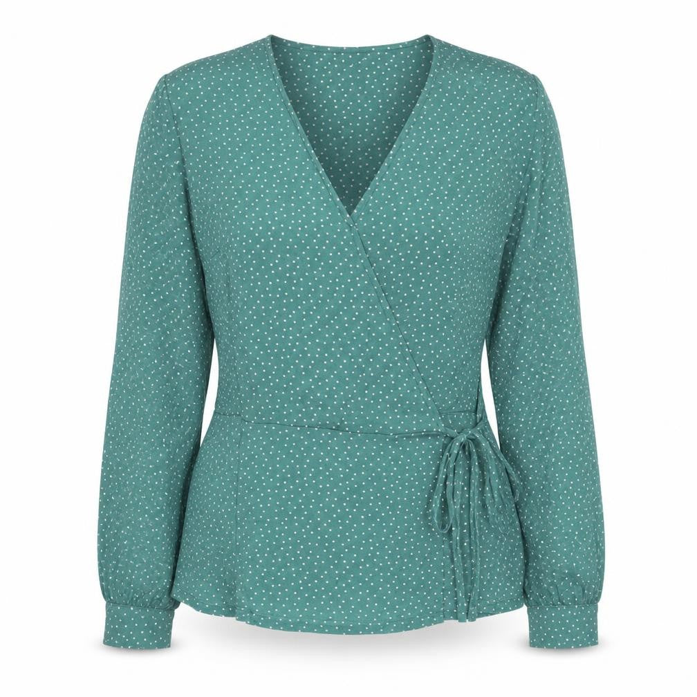 Front view of Next Women's Green Polka Dot Wrap Blouse -, size 14