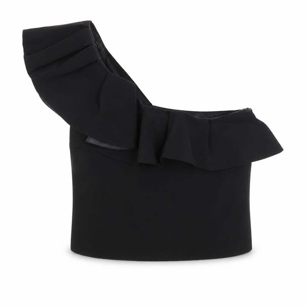 Front view of Topshop Women's Black One-Shoulder Blouse, size 8
