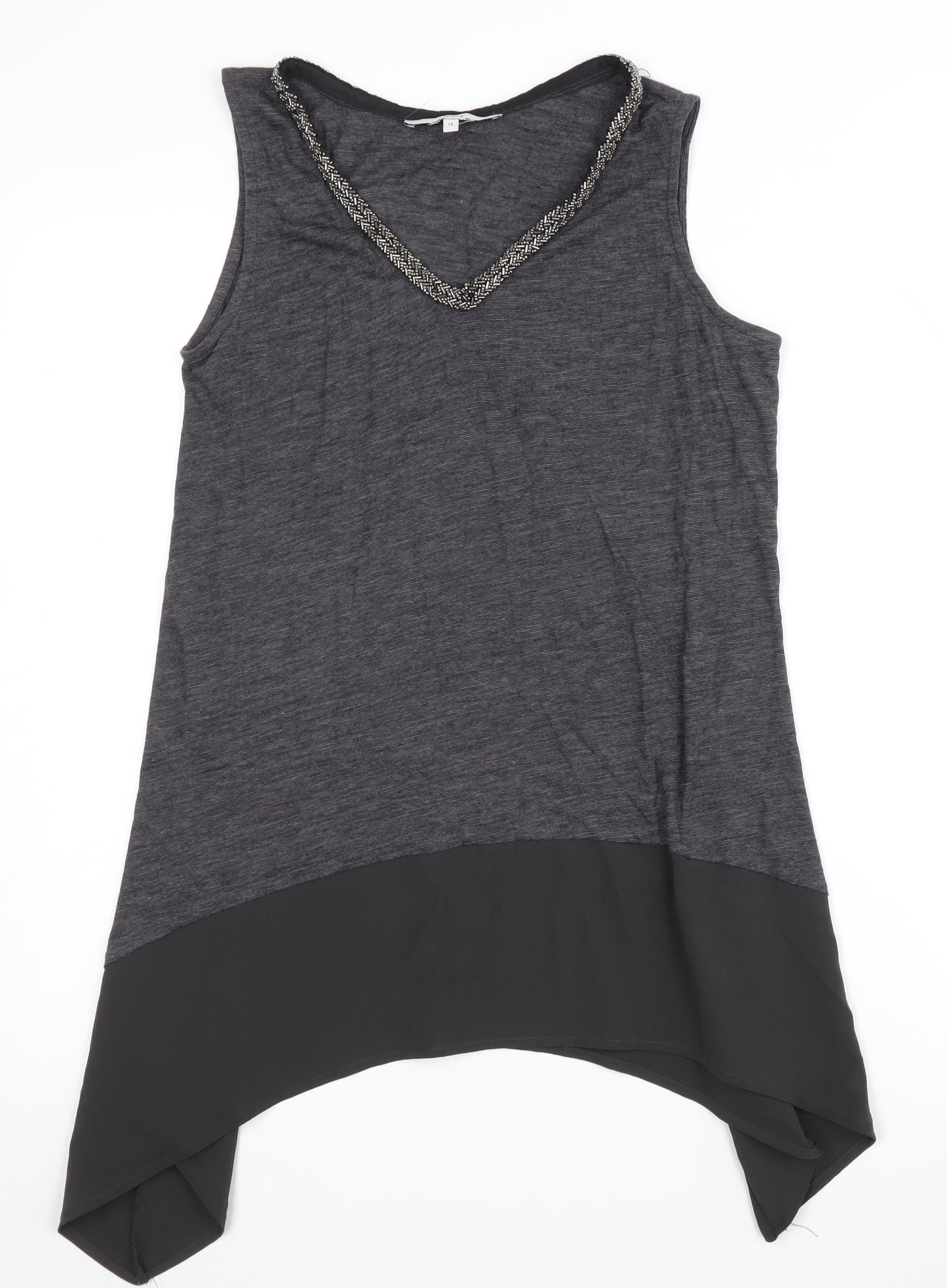 Next Women's Grey Beaded Tunic Tank Top Size 12