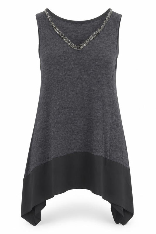 Front view of Next Women's Grey Beaded Tunic Tank Top, size 12