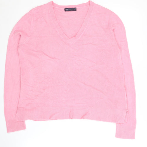 Marks & Spencer Women's Pink V-Neck Pullover Jumper, Size 16