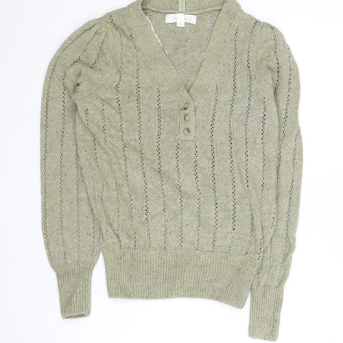 Marks and Spencer Women's Green Henley Jumper Size 6