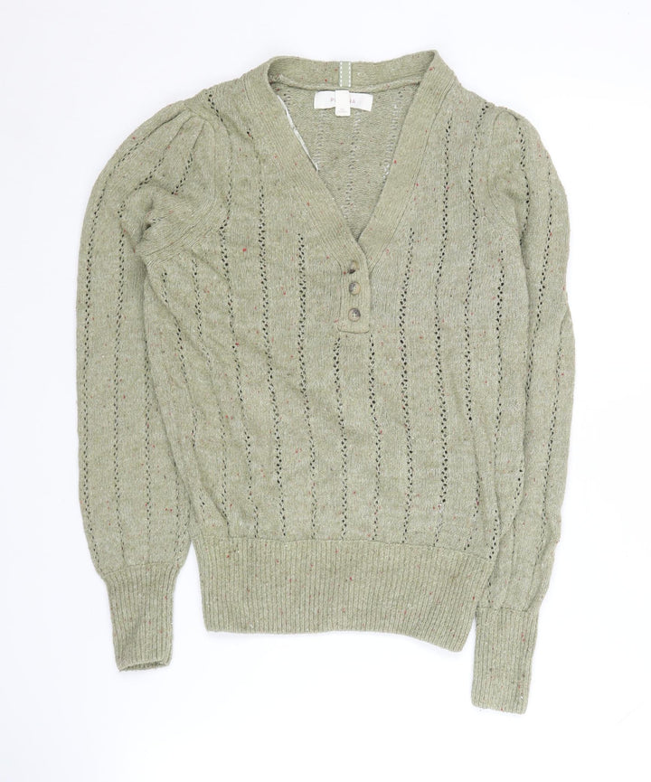 Marks and Spencer Women's Green Henley Jumper Size 6