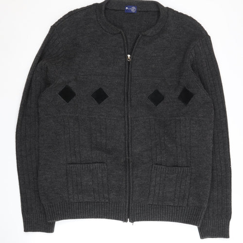 BHS Men Grey Knit Jacket, L, Casual Full Zip