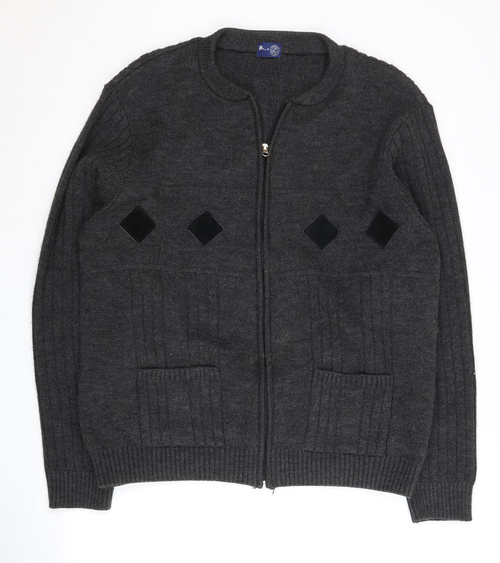 BHS Men Grey Knit Jacket, L, Casual Full Zip