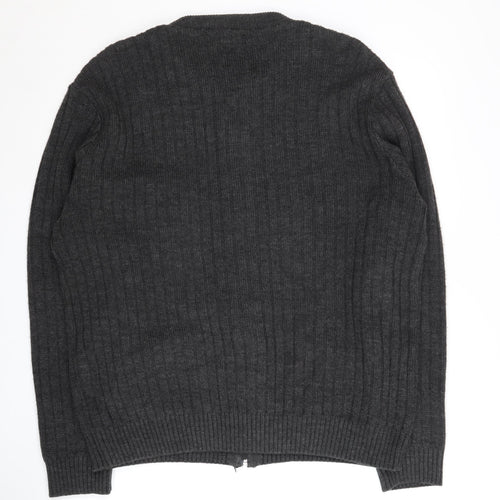 BHS Men Grey Knit Jacket, L, Casual Full Zip