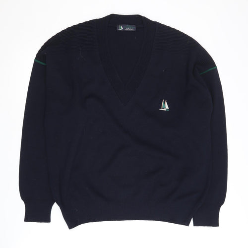 St Michael Men's Blue V-Neck Pullover Jumper Size M