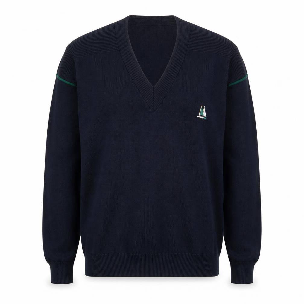 Front view of St Michael Men's Blue V-Neck jumper, size M
