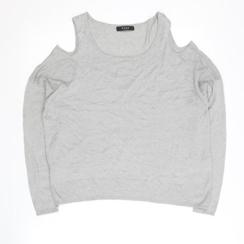 VILA Women's Grey Pullover Jumper, Size L, Cold Shoulder