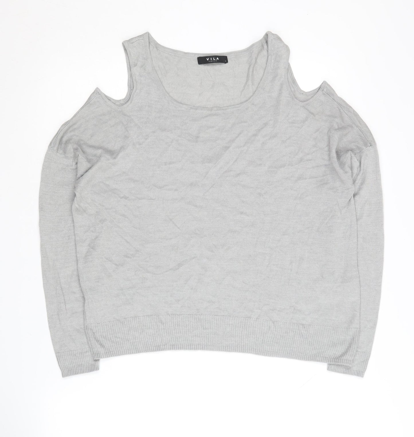 VILA Women's Grey Pullover Jumper, Size L, Cold Shoulder