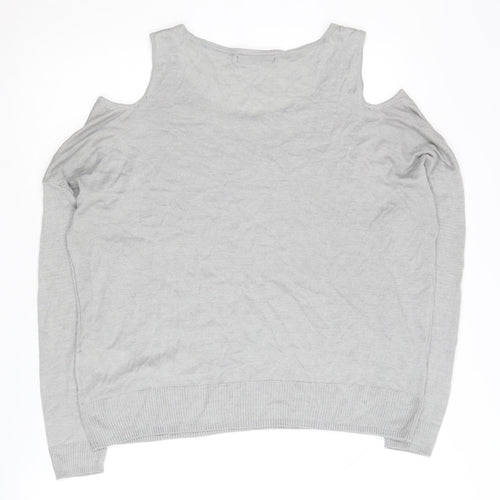 VILA Women's Grey Pullover Jumper, Size L, Cold Shoulder