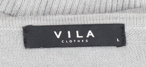 VILA Women's Grey Pullover Jumper, Size L, Cold Shoulder