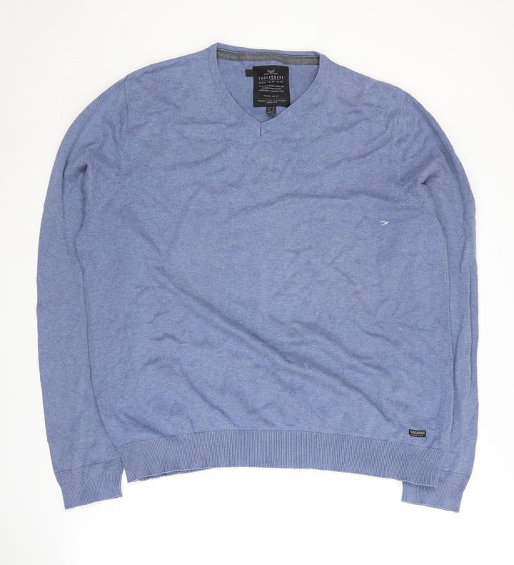 Threadbare Men's Blue V-Neck Pullover Jumper 2XL