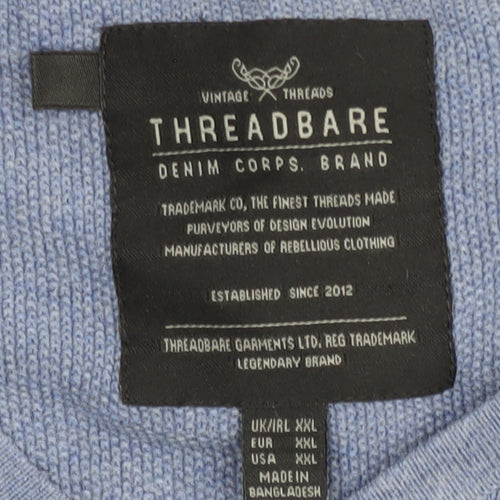 Threadbare Men's Blue V-Neck Pullover Jumper 2XL