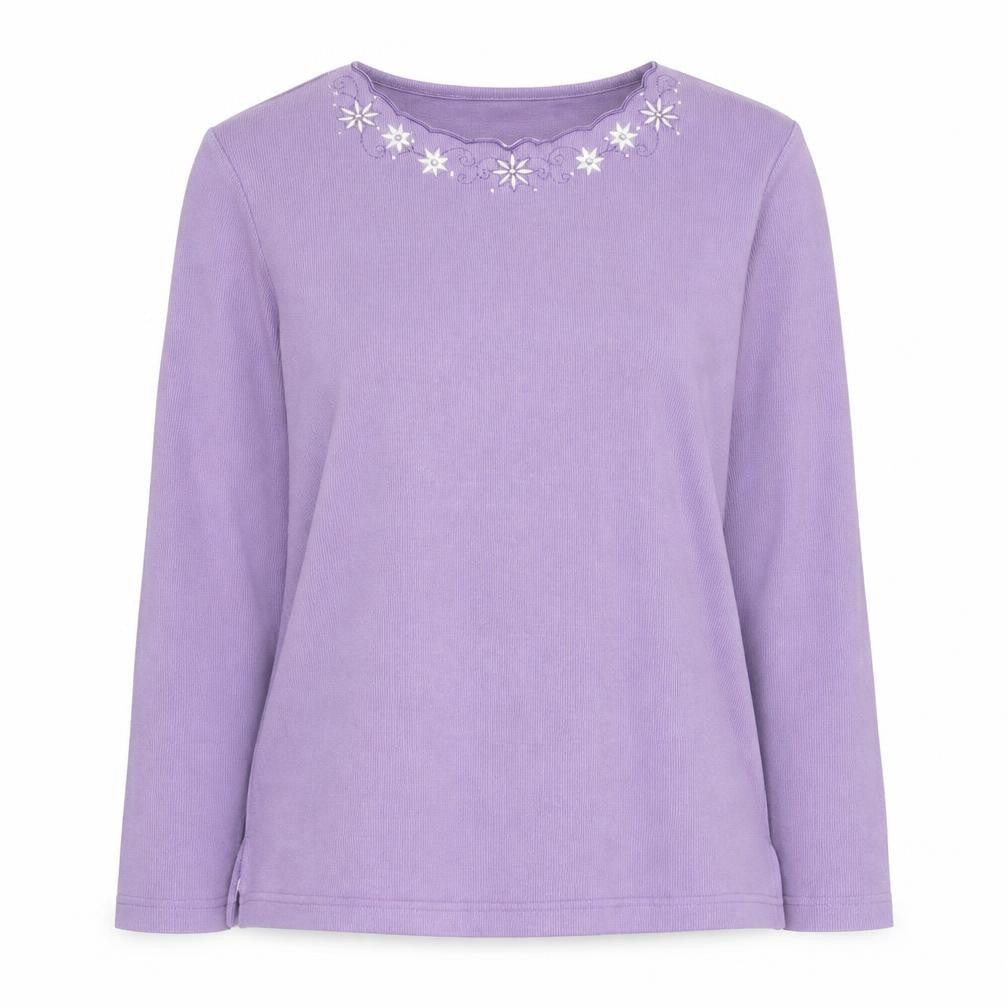 Front view of Bonmarché Women Purple Embroidered Jumper S